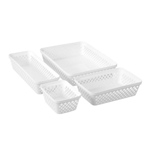 Boxsweden White Rectangle Organiser Basket Tray - 23.5cm x 16cm