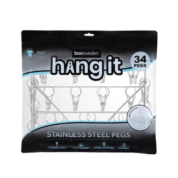 34 Pack Hang It Stainless Steel Hanger Pegs - 49cm x 34cm x 27cm