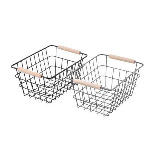 Toska Wire Beech Handle Basket - 24.5cm x 18.5cm x 12cm