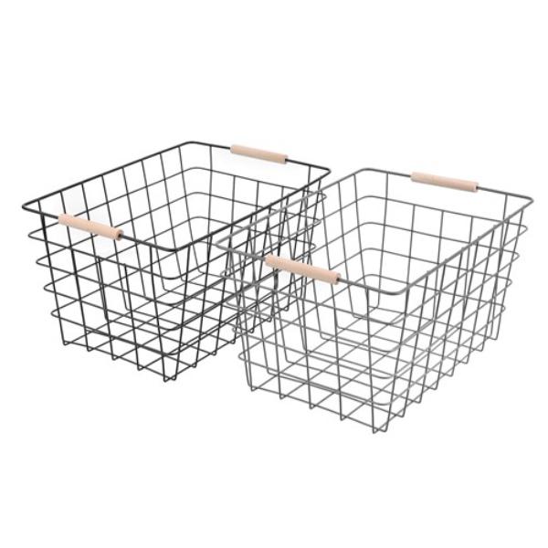 Toska Wire Beech Handle Basket - 38cm x 27cm x 21cm