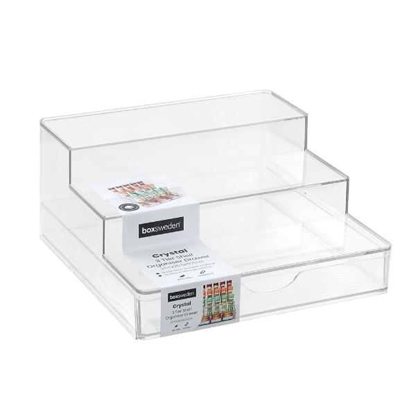 Boxsweden Crystal Clear 3 Tier Shelf Organiser Drawer - 26.5cm