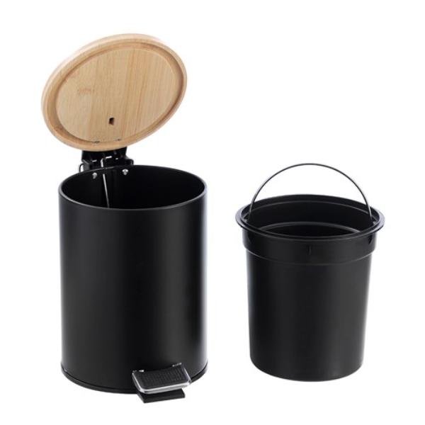 Bano Metal Bamboo Top Pedal Bin - 3L