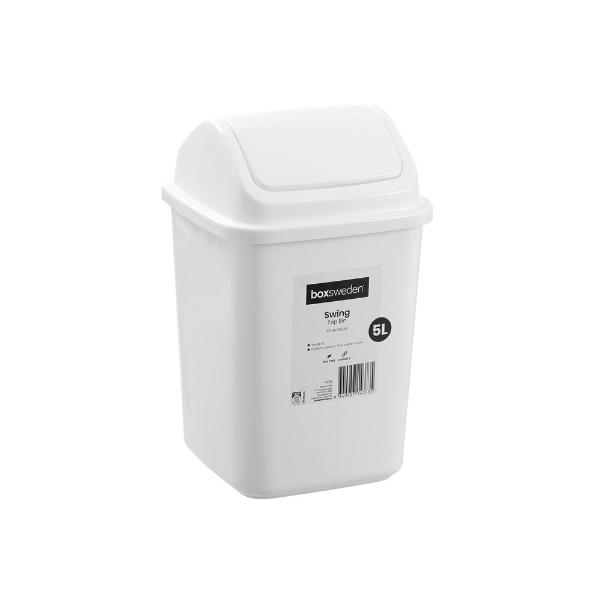 Boxsweden White Swing Top Bin 5L Trash Container - 28cm