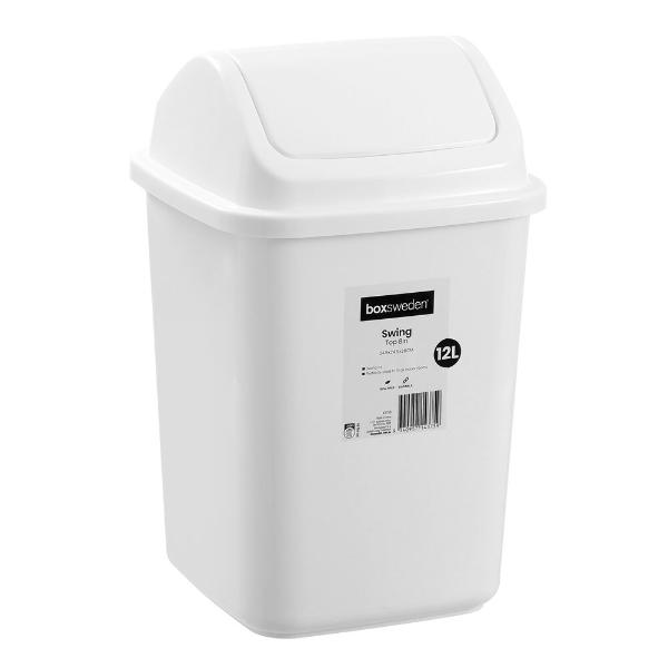 Boxsweden White Swing Top Bin 12L Trash Container - 38cm