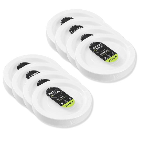 25 Pack Lemon & Lime White Round Reusable Side Plate - 18cm