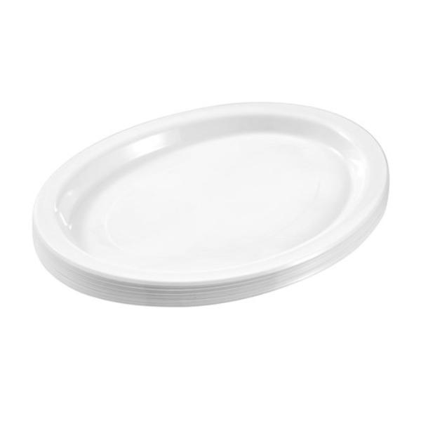 20 Pack White Reusable Oval Dinner Plate - 31cm x 24.5cm