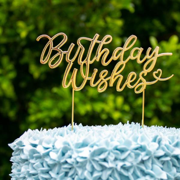 Gold Metal Birthday Wishes Cake Topper
