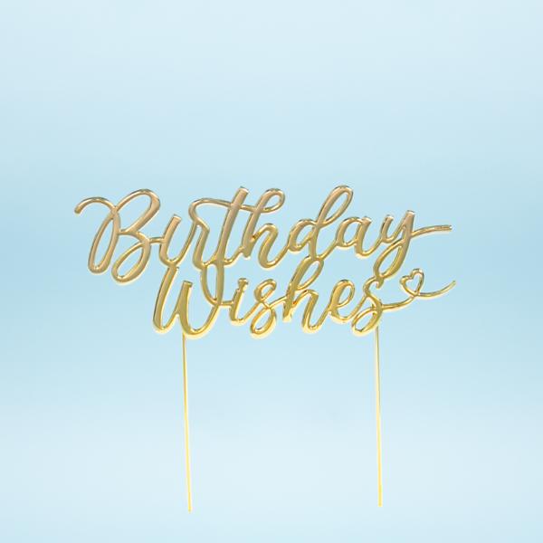 Gold Metal Birthday Wishes Cake Topper