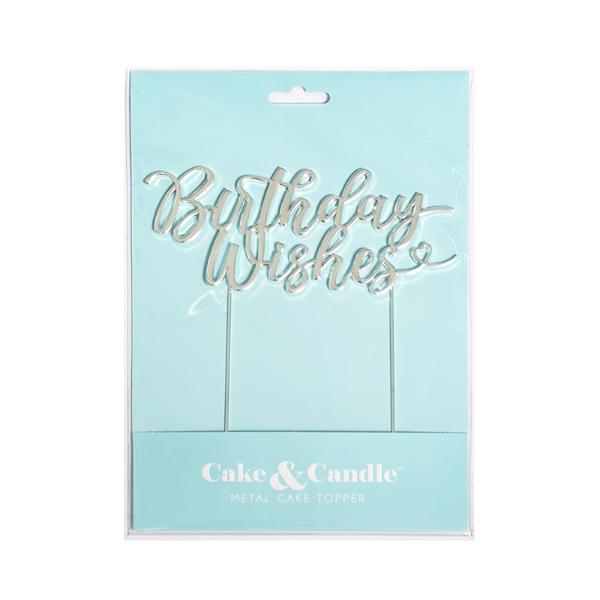 Silver Metal Birthday Wishes Cake Topper