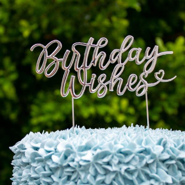 Silver Metal Birthday Wishes Cake Topper