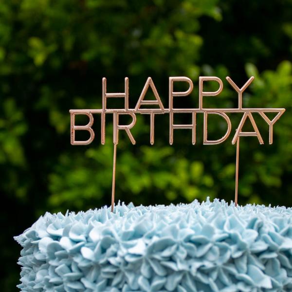 Rose Gold Metal Happy Birthday Cake Topper