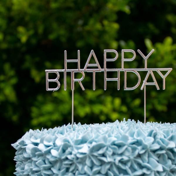 Silver Metal Happy Birthday Cake Topper
