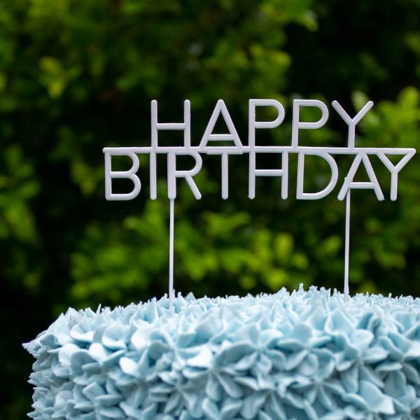 Pearl White Metal Happy Birthday Cake Topper