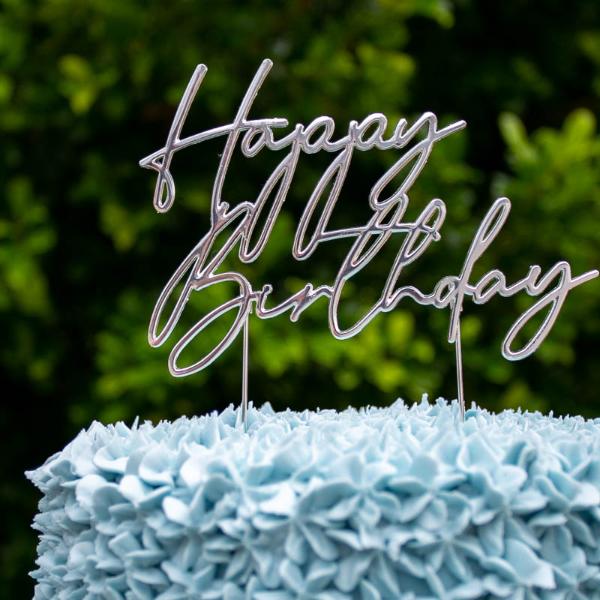 Silver Metal Birthday Cake Topper