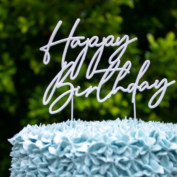 Pearl White Metal Birthday Cake Topper