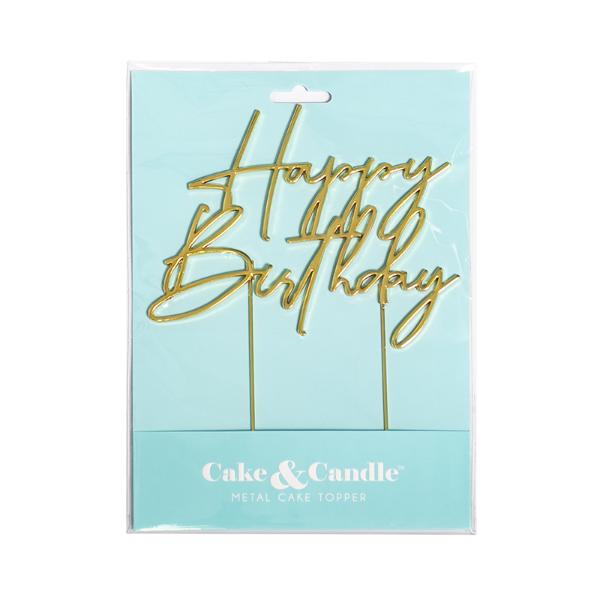 Gold Metal Happy Birthday Cake Topper