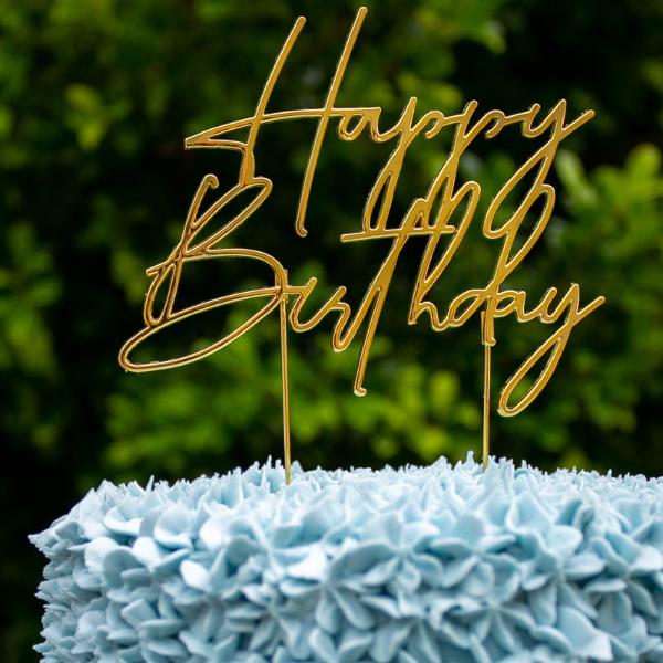 Gold Metal Happy Birthday Cake Topper