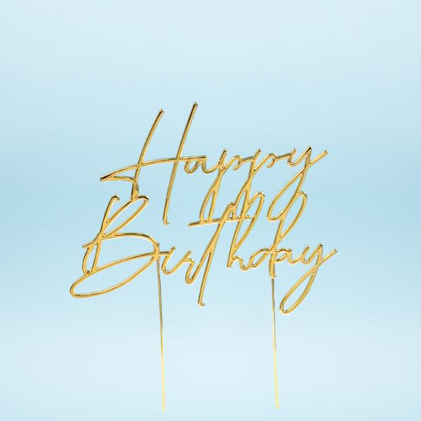 Gold Metal Happy Birthday Cake Topper