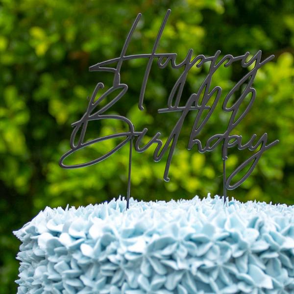 Matte Black Metal Birthday Cake Topper