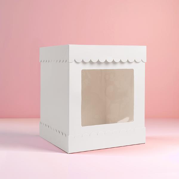 White Tall Scalloped Cake Box - 25.4cm x 25.4cm x 30.48cm