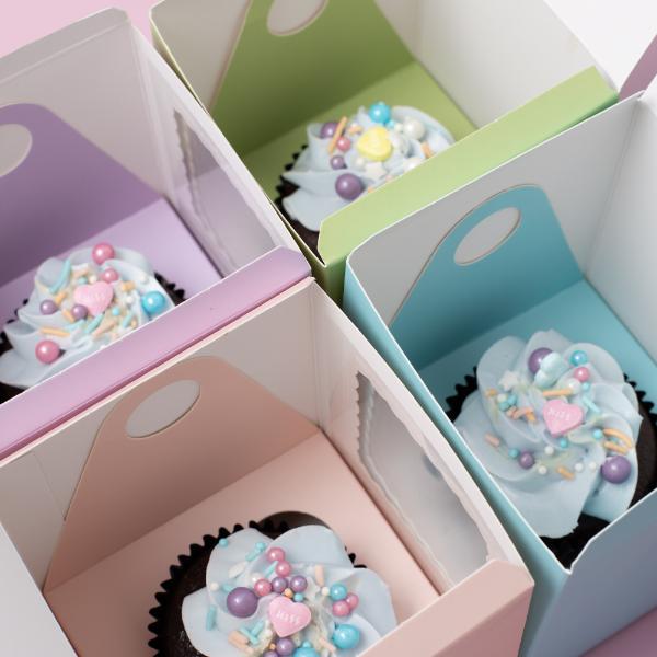6 Pack Single Pastel Lilac Scalloped Cupcake Box
