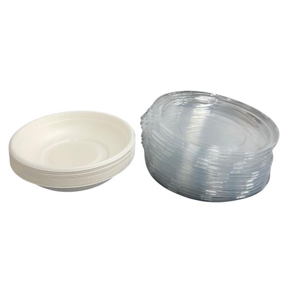 20 Pack Eco Friendly Zafpack Sugarcane Bowls With Pet Flat Lid - 1200ml