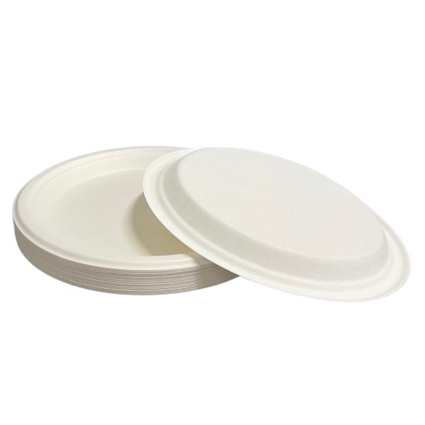 25 Pack Eco Friendly Zafpack Round Sugarcane Plates - 25.8cm