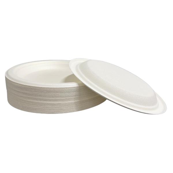 50 Pack Eco Friendly Zafpack Round Sugarcane Plates - 17.5cm