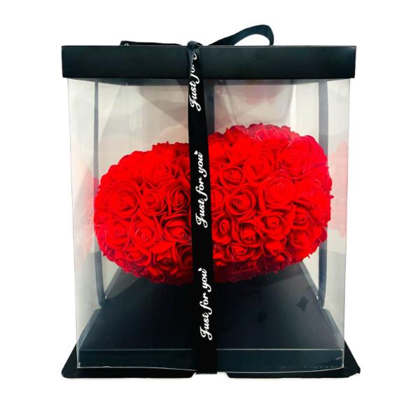 Valentines Red Heart Shape Roses In Box - 25cm