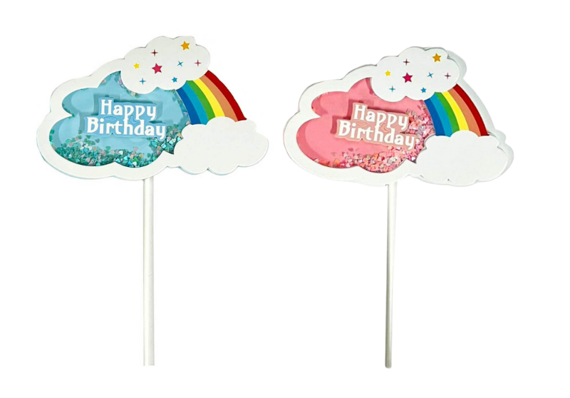 Rainbow Glitter Happy Birthday Cake Topper