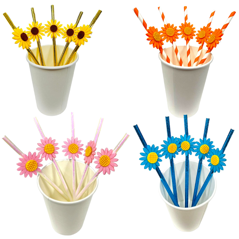 5 Pack Daisy Paper Straw