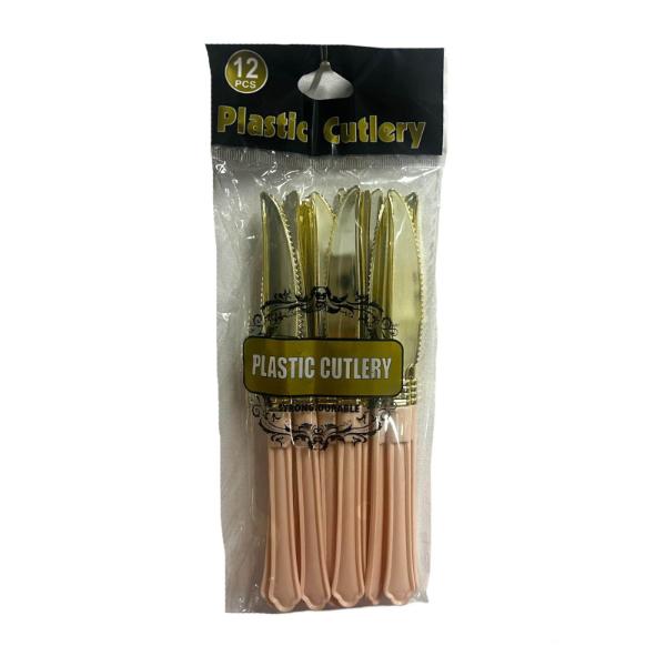 12 Pack Gold With Pink Handle Plastic Knives