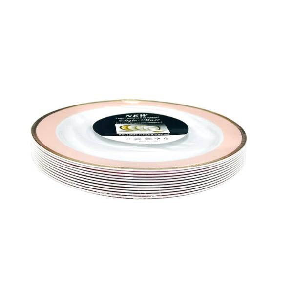12 Pack Gold With Pink Plastic Plate - 17cm