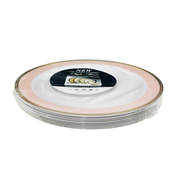 13 Pack Gold With Pink Plastic Plate - 22cm