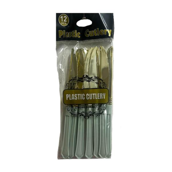 12 Pack Gold With Mint Handle Plastic Knives