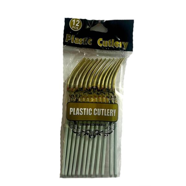 13 Pack Gold With Mint Handle Plastic Forks