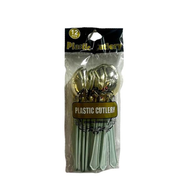 12 Pack Gold With Mint Handle Spoons