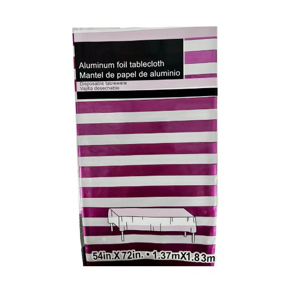 Hot Pink Stripe Foil Table Cloth - 137cm x 183cm