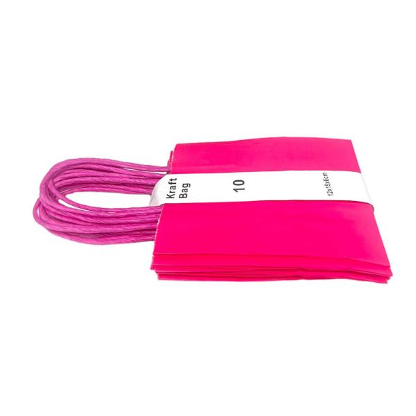 10 Pack Hot Pink Kraft Bag - 12cm x 15cm x 6cm