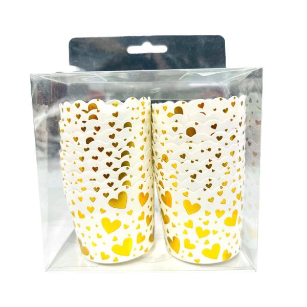 20 Pack White With Gold Hearts Cupcake Cases
