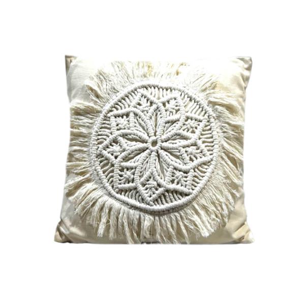 White Macrame Cushion With 450g Insert - 45cm x 45cm