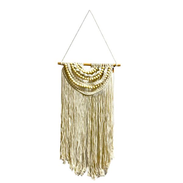 White Macrame With Wooden Beads Wall Decor