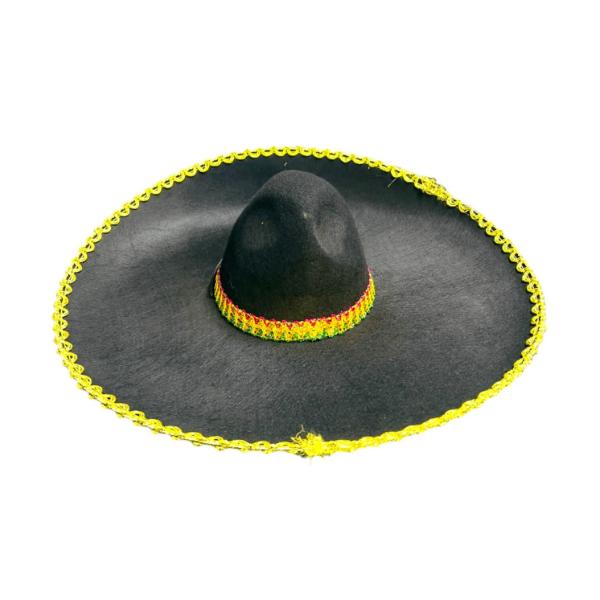 Round Black Mexican Hat With Gold Trim
