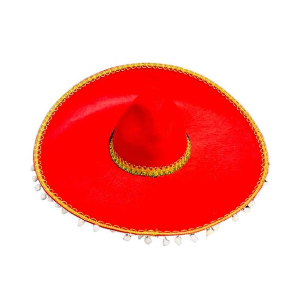 Round Red Somberro Pom Pom Hat