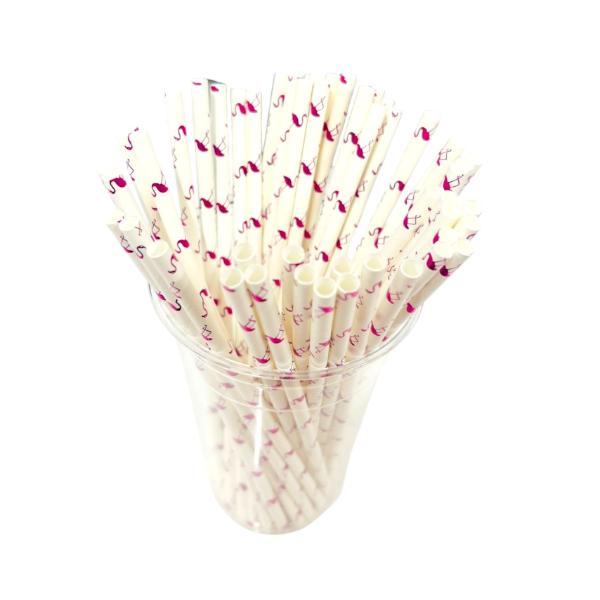 50 Pack Purple Foil Flamingo Straws