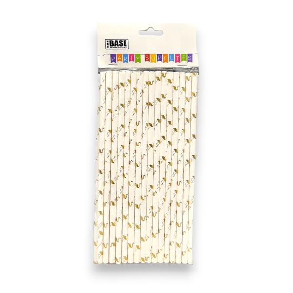 50 Pack White Gold Foil Flamingo Straws