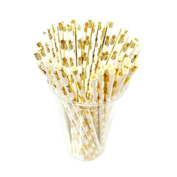 50 Pack Gold Pineapple Foil Straws