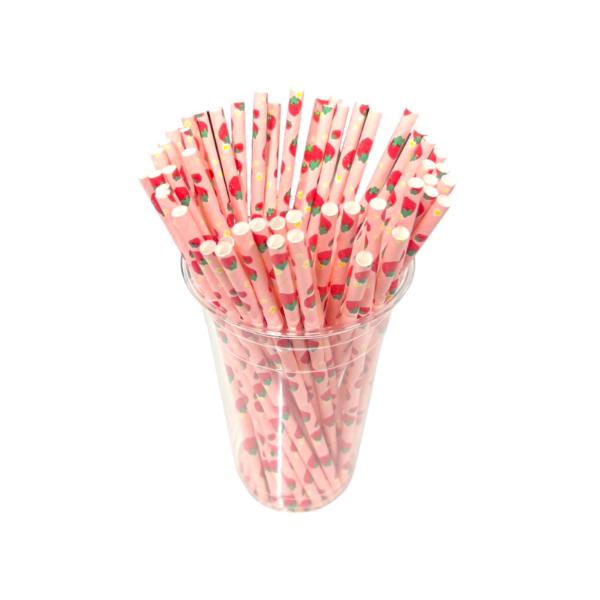 50 Pack Pink Strawberry Straws