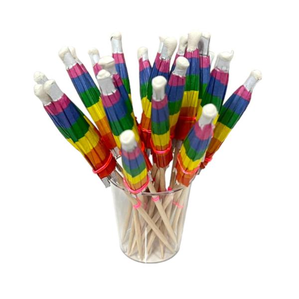 25 Pack Rainbow Cocktail Umbrella Picks