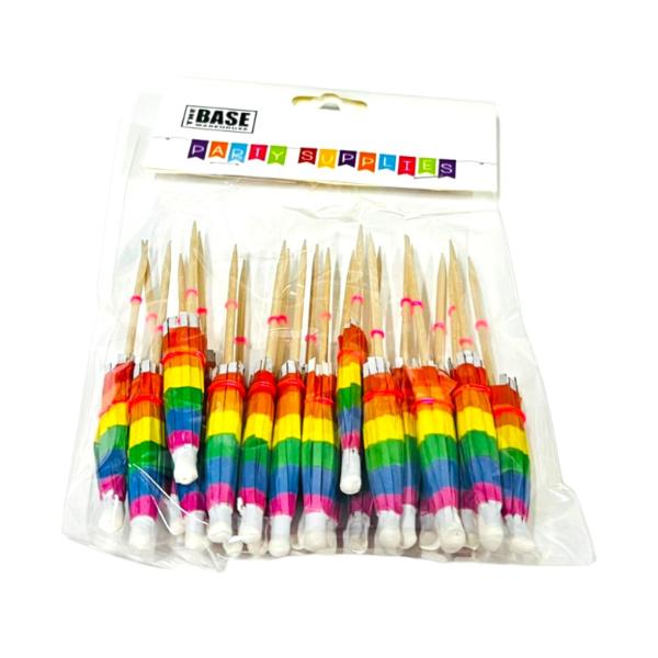 25 Pack Rainbow Cocktail Umbrella Picks